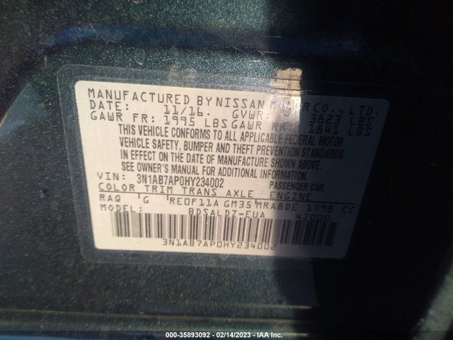 Nissan SENTRA SV 2017 3N1AB7AP0HY234002 Image 10