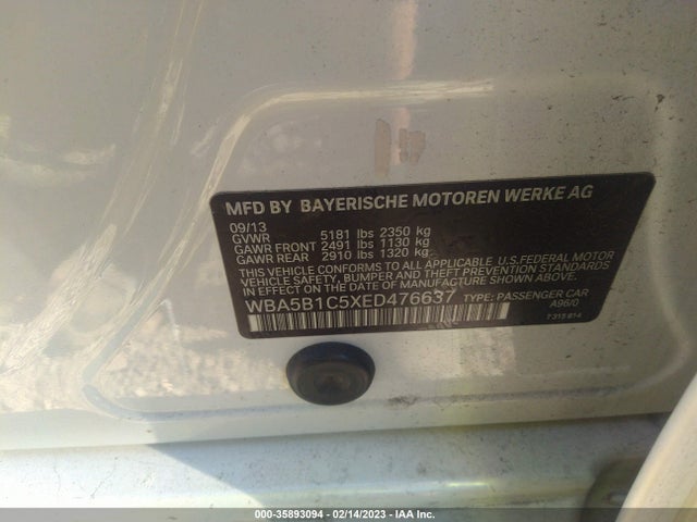 BMW 5 Series 535i 2014 WBA5B1C5XED476637 Image 9