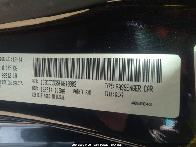 2015 CHRYSLER 200 S VIN: 1C3CCCDG5FN648883