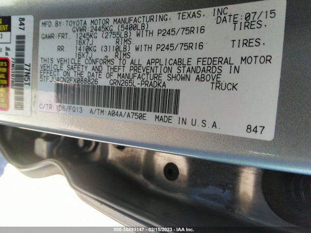 2015 Toyota Tacoma, VIN: 5TFJU4GN2FX088826