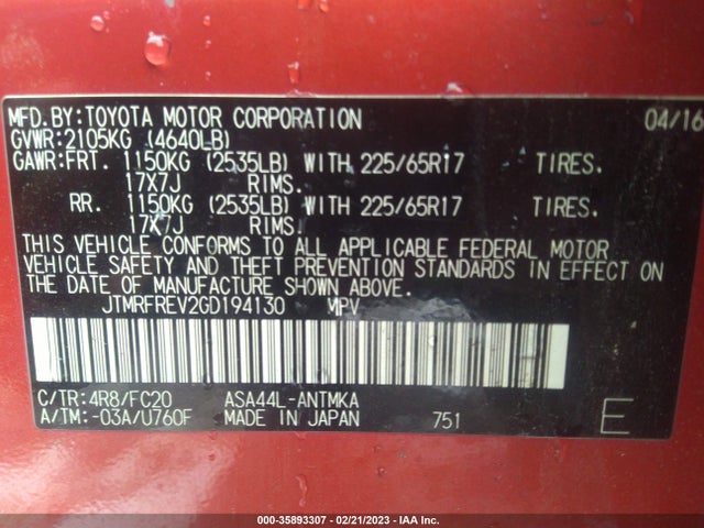 Toyota Rav4 Xle 2016 JTMRFREV2GD194130 Image 11