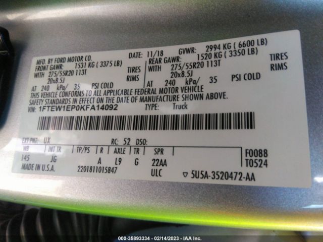 1FTEW1EP0KFA14092 Ford F-150 Xl/xlt/lariat
