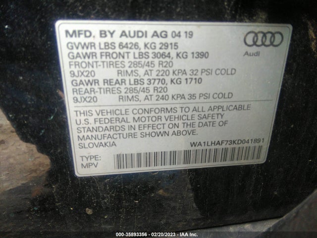 WA1LHAF73KD041891 Audi Q7 Premium Plus