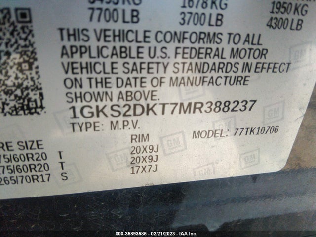 GMC YUKON DENALI 2021 1GKS2DKT7MR388237 Image 9