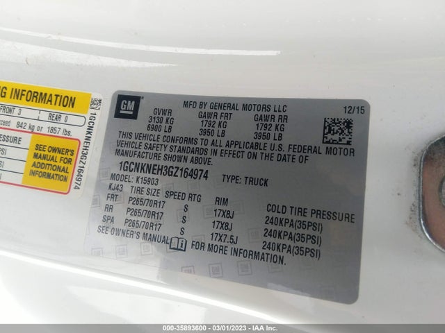 2016 Chevrolet Silverado 1500, VIN: 1GCNKNEH3GZ164974