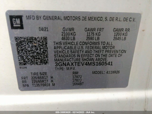 Chevrolet EQUINOX LT 2021 3GNAXTEV4MS160541 Image 9