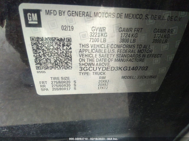 2019 Chevrolet Silverado 1500, VIN: 3GCUYDED3KG140703