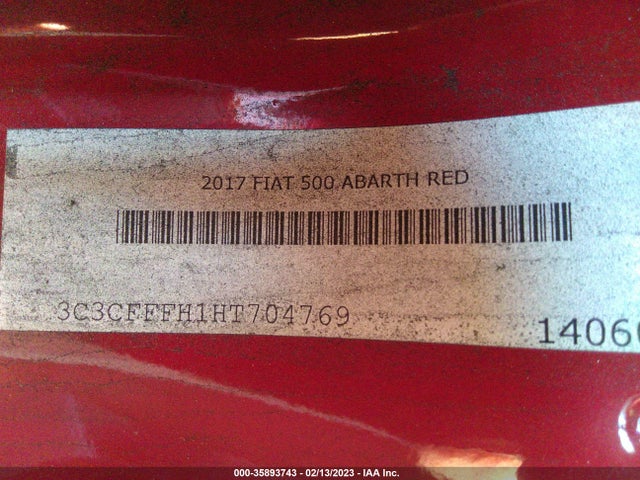 2017 Fiat 500, VIN: 3C3CFFFH1HT704769