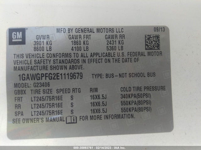 Chevrolet Express Passenger Ls 2014 1GAWGPFG2E1119679 Image 9