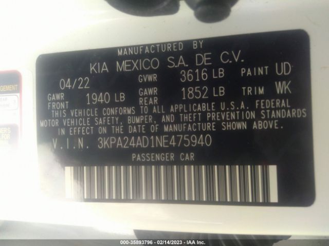 3KPA24AD1NE475940 KIA Rio