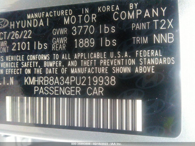 2023 HYUNDAI VENUE SE VIN: KMHRB8A34PU219938