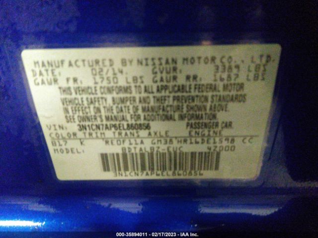 3N1CN7AP6EL860856 Nissan VERSA SV