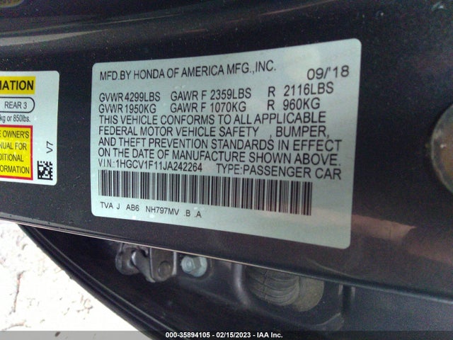 2018 Honda Accord, VIN: 1HGCV1F11JA242264