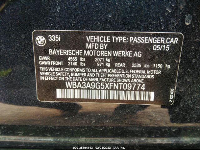 WBA3A9G5XFNT09774 BMW 3 Series 335i