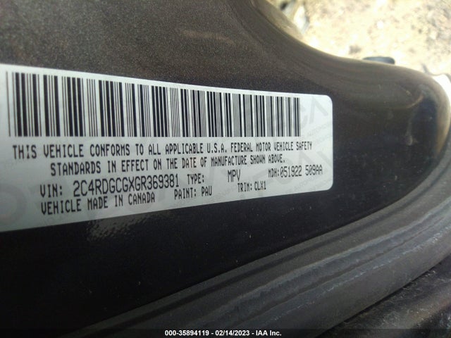 Dodge Grand Caravan Sxt Plus 2016 2C4RDGCGXGR369381 Image 11