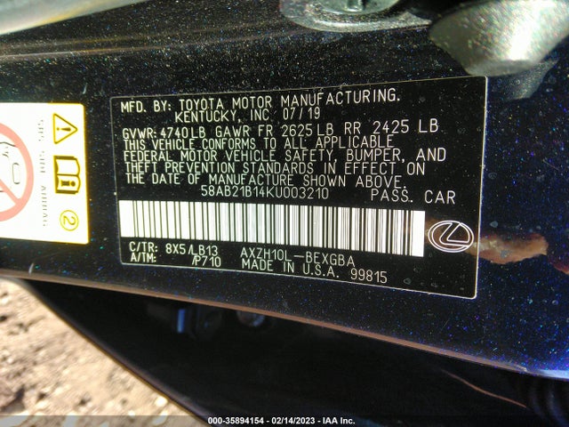 58AB21B14KU003210 Lexus Es Es 300h
