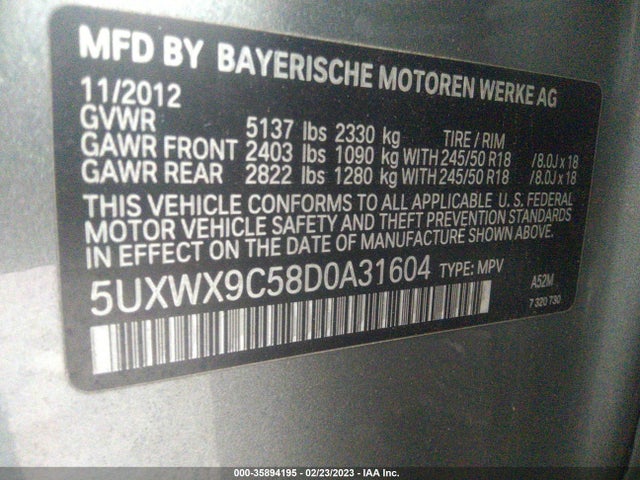 BMW X3 2013 5UXWX9C58D0A31604 Image 9