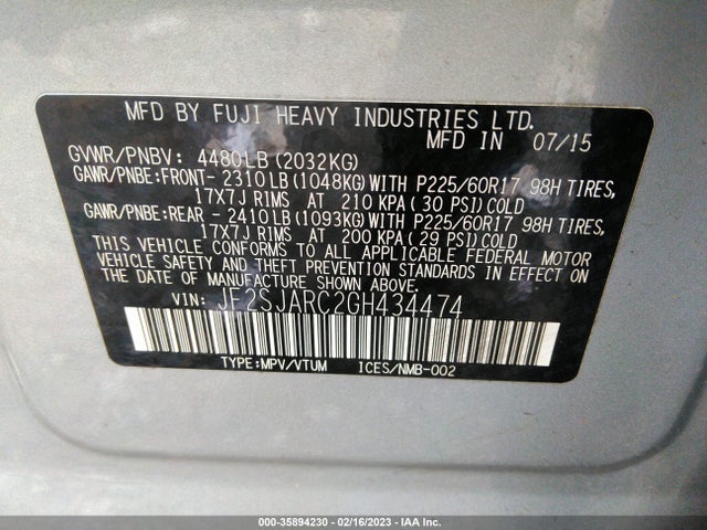 Subaru Forester 2.5i Limited 2016 JF2SJARC2GH434474 Image 10