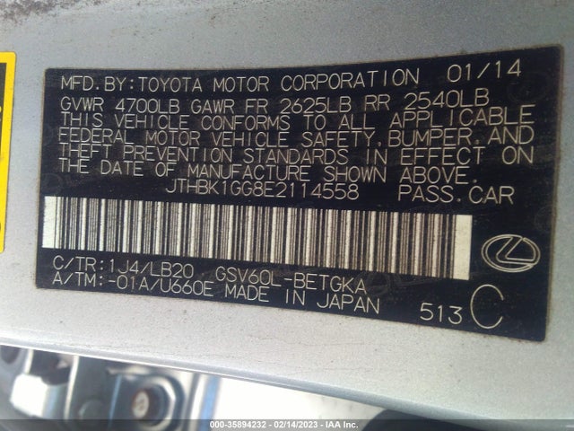 JTHBK1GG8E2114558 Lexus ES 350