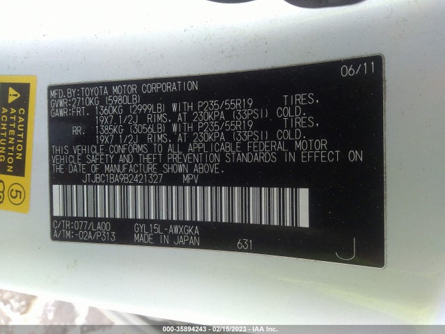 JTJBC1BA9B2421327 Lexus RX 450H