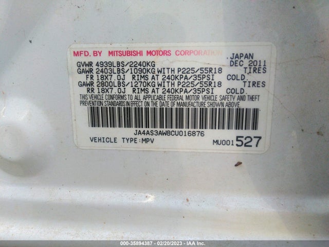 2012 MITSUBISHI OUTLANDER SE VIN: JA4AS3AW8CU016876
