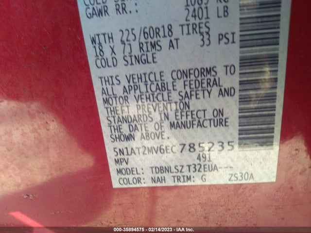 2014 NISSAN ROGUE SL VIN: 5N1AT2MV6EC785235