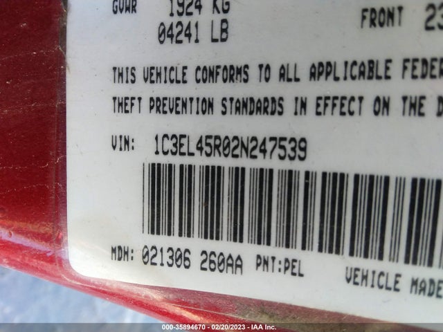 1C3EL45R02N247539 Chrysler SEBRING LX
