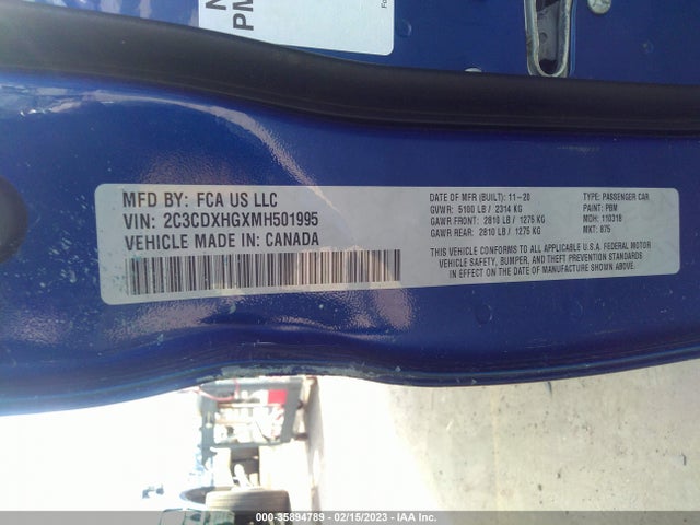 2021 DODGE CHARGER GT VIN: 2C3CDXHGXMH501995