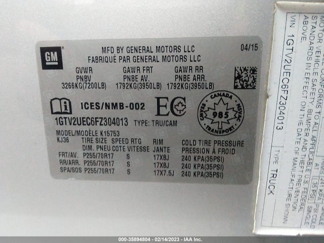 GMC Sierra 1500 Sle 2015 1GTV2UEC6FZ304013 Image 9