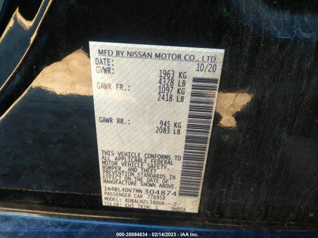 2021 Nissan Altima, VIN: 1N4BL4DV7MN304874