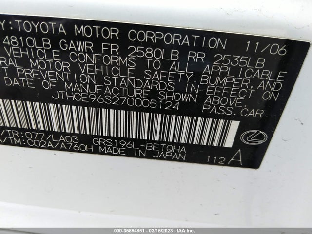 JTHCE96S270005124 Lexus GS 350