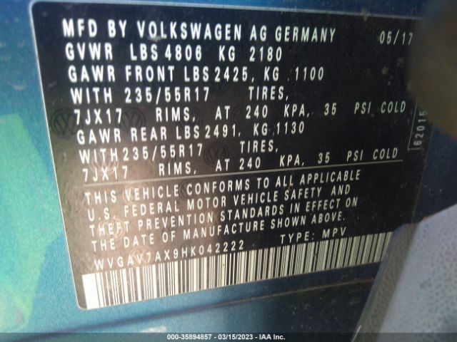WVGAV7AX9HK042222 Volkswagen Tiguan 2.0t/2.0t S