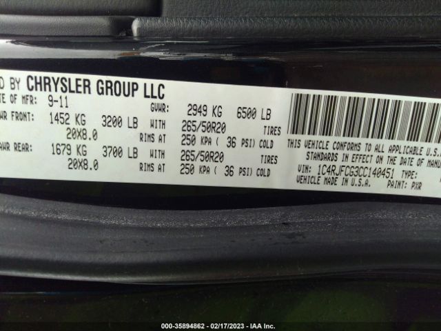 1C4RJFCG3CC140451 Jeep Grand Cherokee