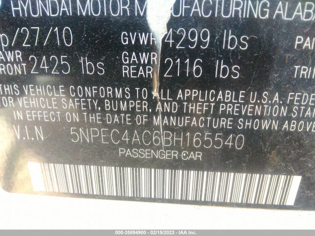 Hyundai Sonata Ltd Pzev 2011 5NPEC4AC6BH165540 Image 9