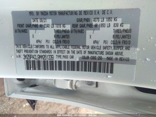 Mazda Mazda3 Sedan Preferred 2021 3MZBPACL9MM251339 Image 10