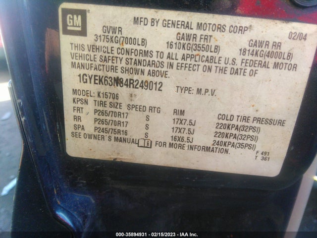 Cadillac Escalade 2004 1GYEK63N34R249012 Image 11
