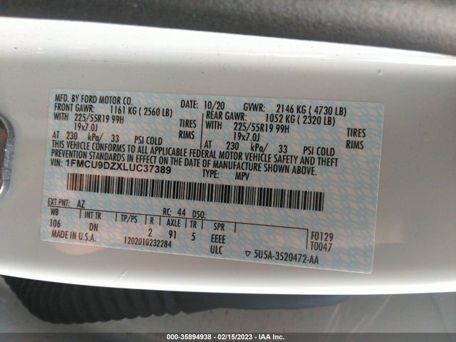 2020 Ford Escape, VIN: 1FMCU9DZXLUC37389