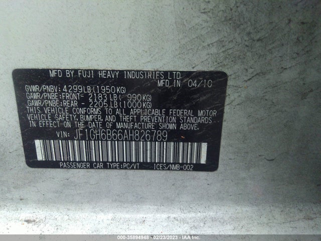 JF1GH6B66AH826789 Subaru Impreza Wagon I Premium Special Edition