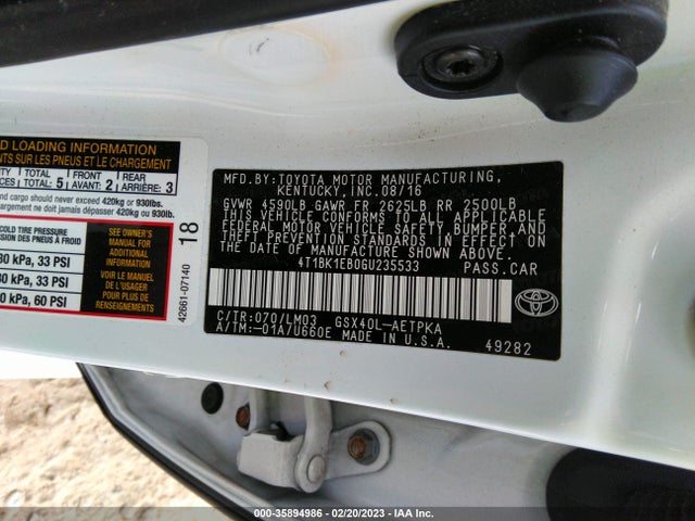 2016 Toyota Avalon, VIN: 4T1BK1EB0GU235533