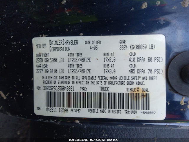 Dodge Ram 2500 Slt 2005 3D7KS26D25G843991 Image 10