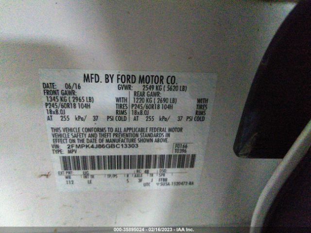 2FMPK4J86GBC13303 Ford EDGE SEL