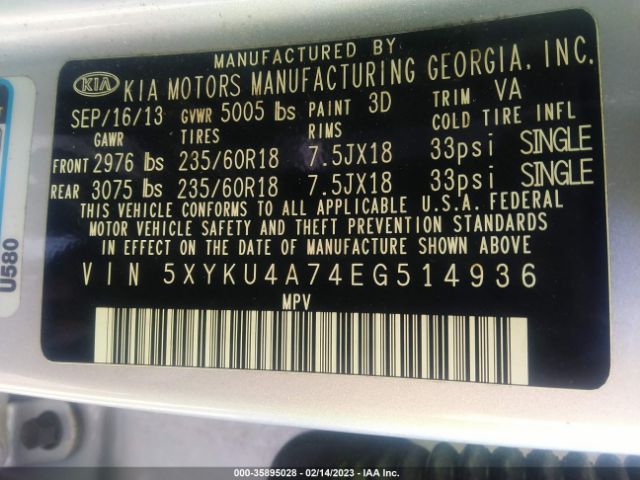 5XYKU4A74EG514936 KIA SORENTO EX