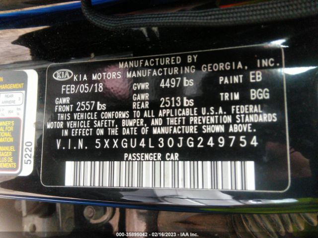 5XXGU4L30JG249754 KIA OPTIMA EX