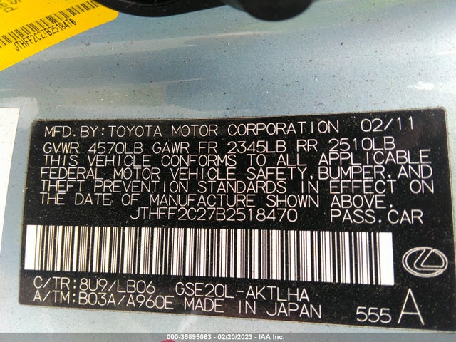 Lexus IS 250C 2011 JTHFF2C27B2518470 Image 11