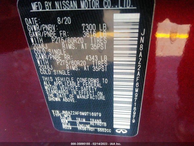 2021 Infiniti QX80, VIN: JN8AZ2AF6M9716979