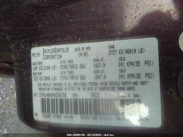 Dodge DAKOTA SLT 2004 1D7HL48N94S566756 Image 10
