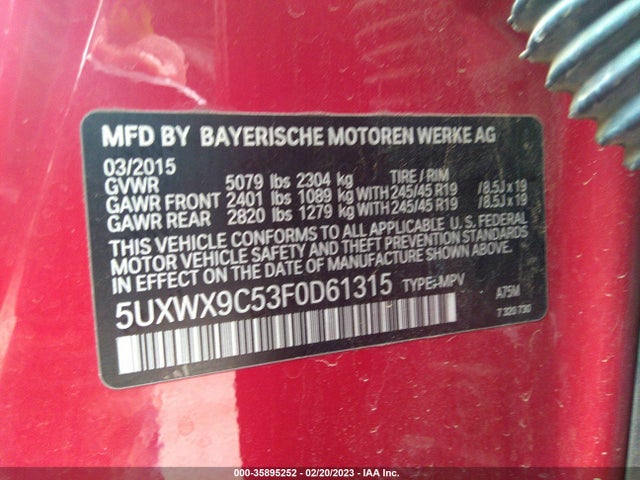 BMW X3 Xdrive28i 2015 5UXWX9C53F0D61315 Image 9