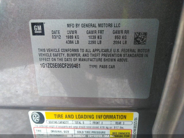 Chevrolet Malibu Lt W/1lt 2012 1G1ZC5E06CF299461 Image 10