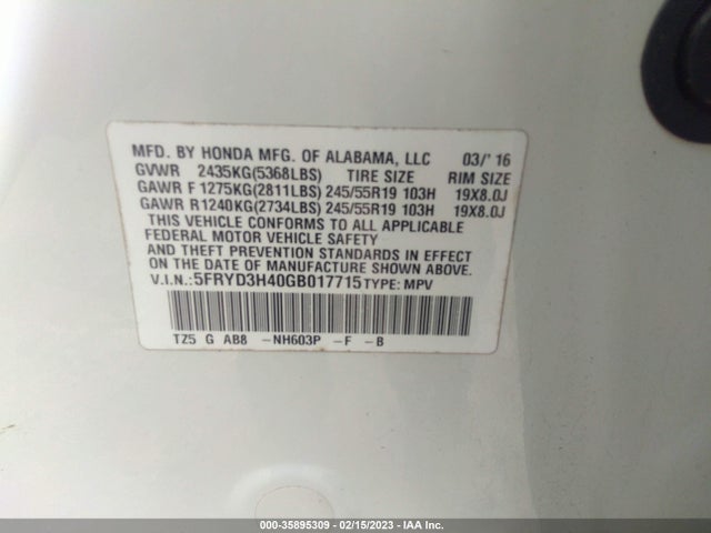 2016 Acura MDX, VIN: 5FRYD3H40GB017715