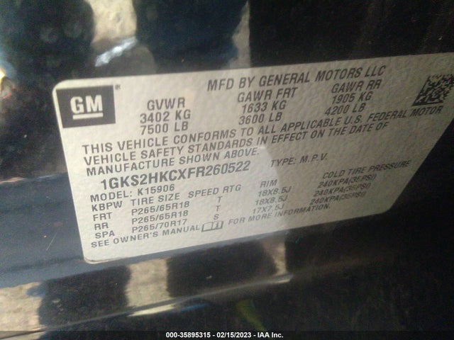 1GKS2HKCXFR260522 GMC Yukon Xl Slt